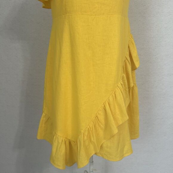 A New Day Dress Women 14 Yellow Linen Ruffle Darts 1 Shoulder Party Salsa NWT - Picture 10 of 15